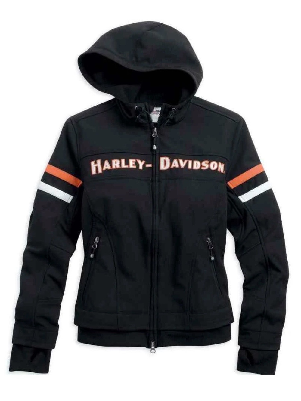 Harley-Davidson Black Hooded Zip Jacket with Orange and White Stripes